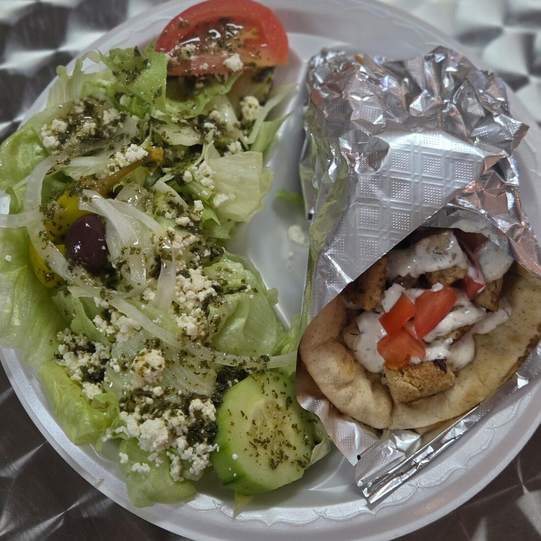Chicken Gyro — Classic favorite of traditional strips of chicken gyro meat